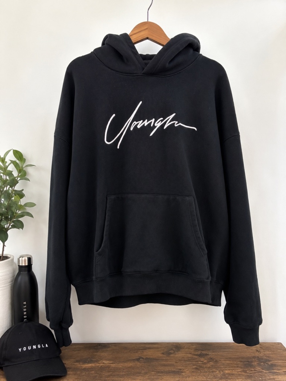 YoungLA XXL Heavyweight 100% Cotton Black Hoodie Oversized Pullover